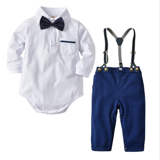 baby boy navy and white suspenders set