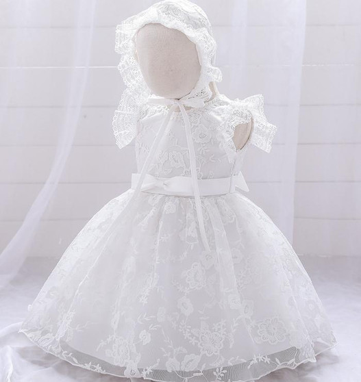 sleeveless baptism dress with bow