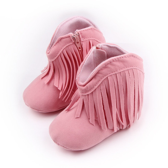 baby girl pink fringe boots