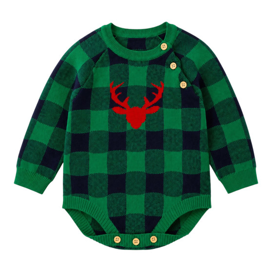 baby green and black plaid romper