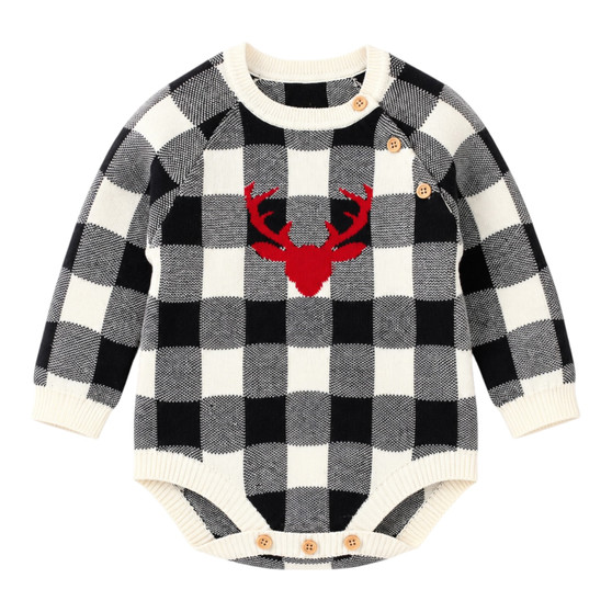 baby plaid romper deer