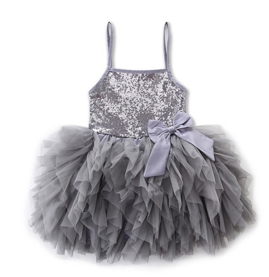 girls gray flower girl dress