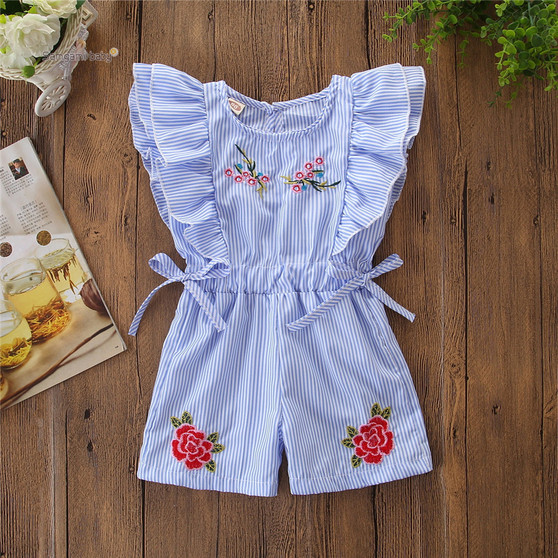 girls blue striped romper