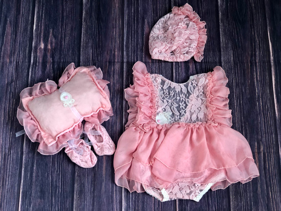 baby girls newborn pink lace romper photography prop