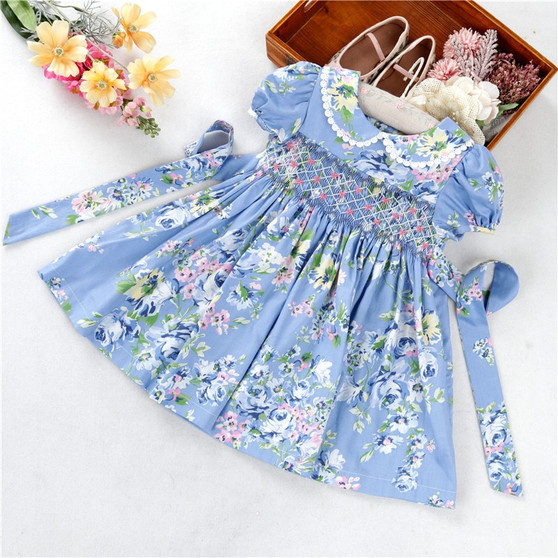 blue floral smocked dress