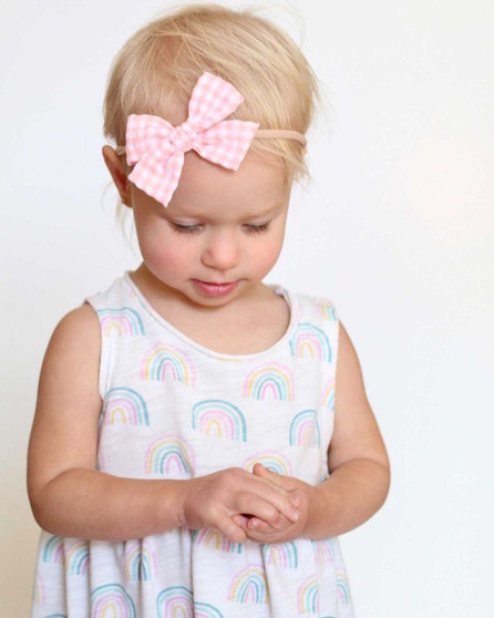 baby girls pink gingham bow headband