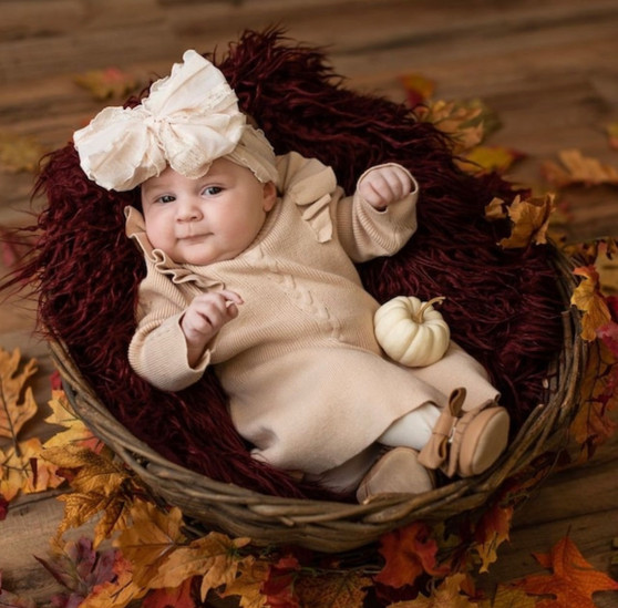 baby girls oatmeal knit dress fall photoshoot