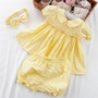 baby girls yellow smocked dress with bloomers and headband