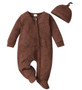 baby brown knit zipper footie with hat