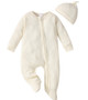 baby cream knit zipper footie with hat
