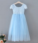 girls short sleeve blue flower girl dress