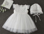 Cap-Sleeve Floral Embroidered Christening Gown & Baptism Dress