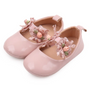 baby girls pink floral pearl patent bow flats