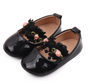 baby girls black floral pearl patent bow flats