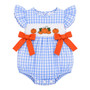 baby girls blue smocked pumpkin fall romper