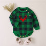 baby green and black plaid romper