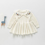 girls cream sweater dress with floral embroidery