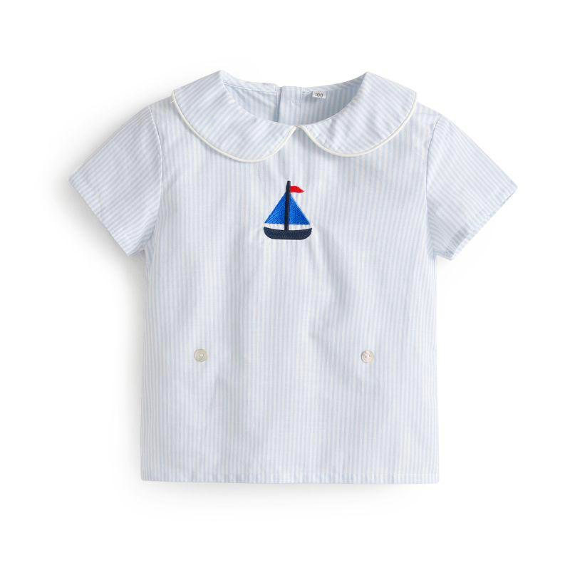 Birch Boys Embroidered Sailboat Collared Top and Shorts Set