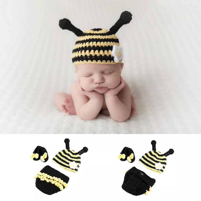 Crochet Bumble Bee Photography Prop with Booties