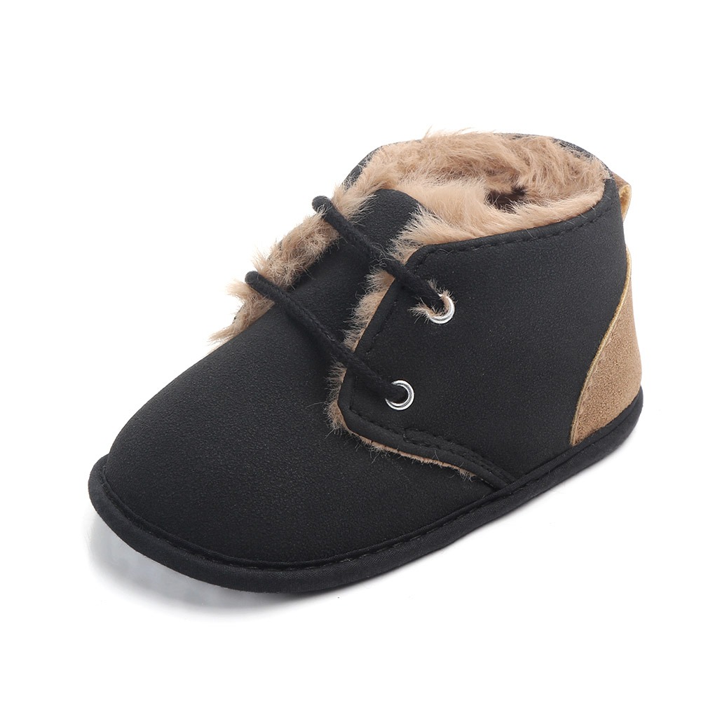 Lennon Black Baby Boots with Fur Trim