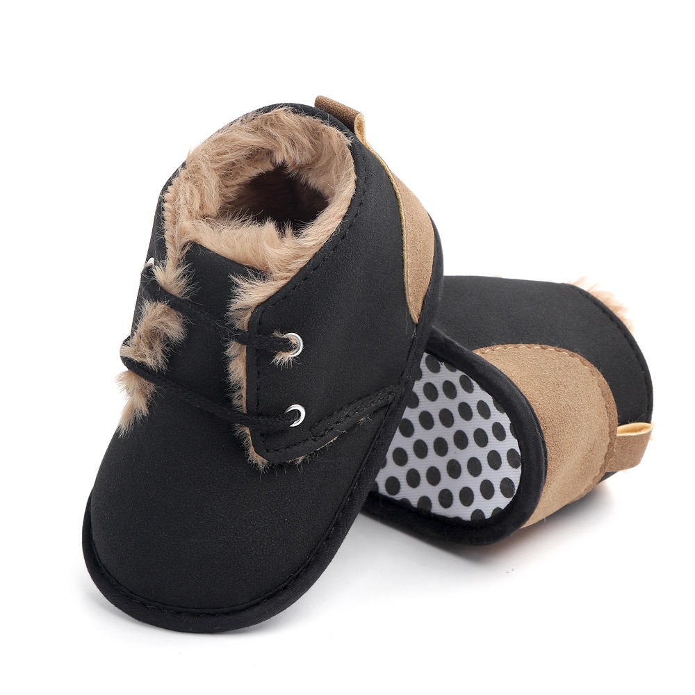 Lennon Black Baby Boots with Fur Trim