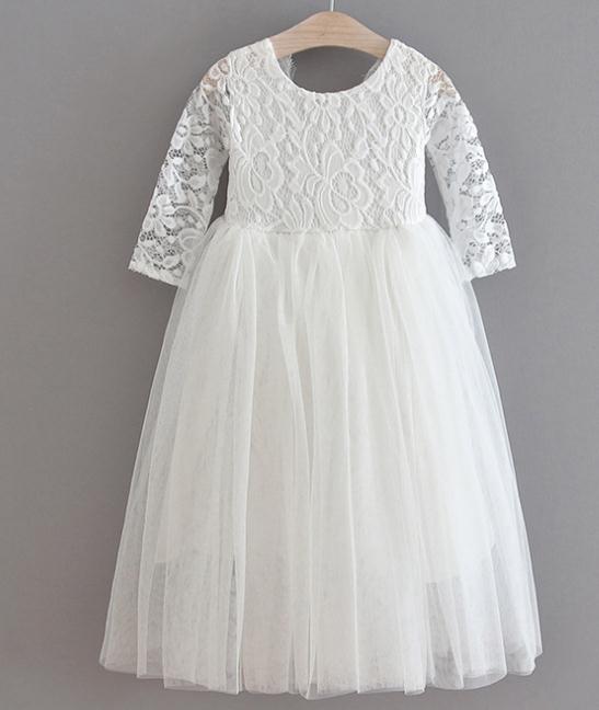 Kaitlin White Tea-Length Tiered Flower Girl Dress