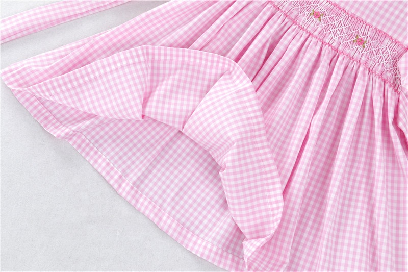 Courtney Pink Gingham Smocked Dress with Embroidery