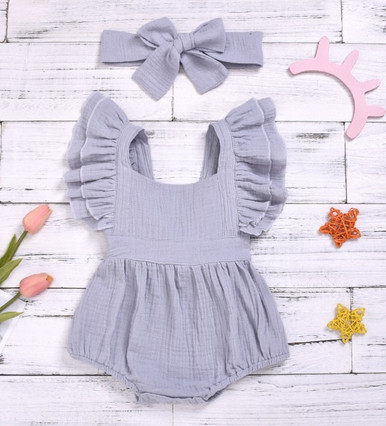 Jeanne Girls Grey Romper with Headband