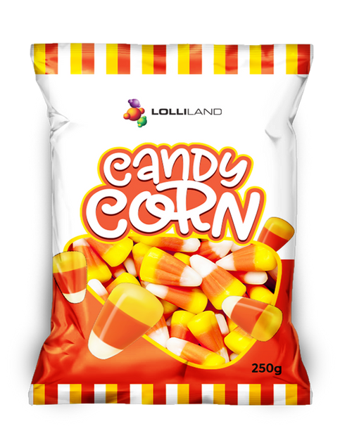 Bite sized kernel shaped confectionery
Bright tri colours of yellow, orange and white
Soft chewy texture