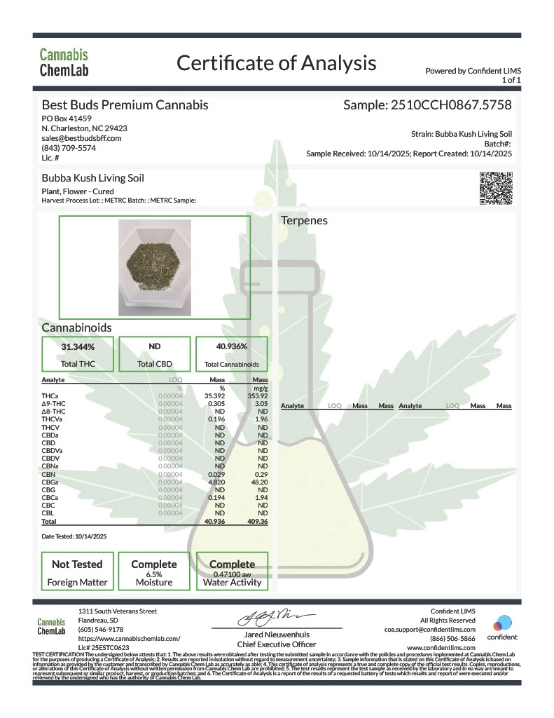 BUBBA KUSH- 35% THCA LIVING SOIL HEMP FLOWER