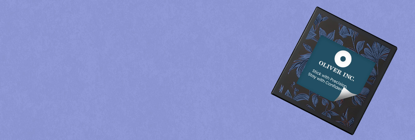 Custom pressure sensitive labels displayed with promotional header and sub-head