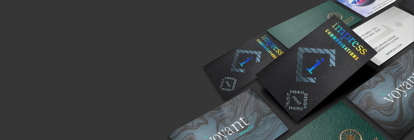 Embossed and debossed marketing collateral with foil finishes.