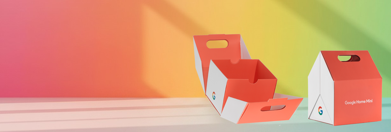 A promotional graphic showcasing custom branded folding carton packaging by Oliver Inc. The design features the headline &ldquo;Packaging with Purposeful Design&rdquo; alongside messaging focused on structural creativity, integrated carry handles, and memorable unbox