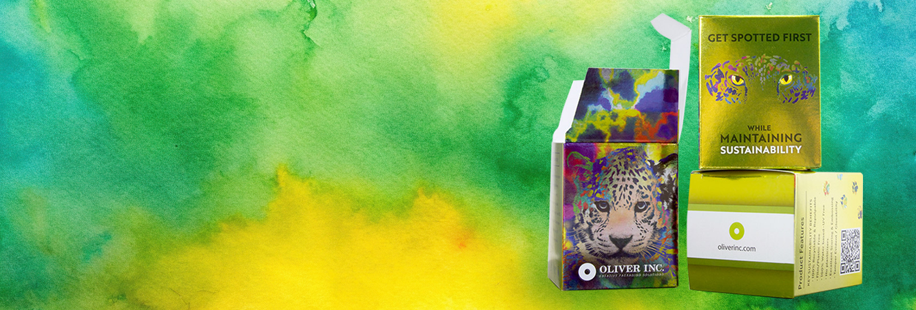 An image highlighting custom packaging solutions with the message &ldquo;Your Product. Your Vision. Our Expertise.&rdquo; and supporting sub-header focused on shelf presence and unboxing impact. This design reflects Oliver Inc.&rsquo;s ability to translate brand ideas into