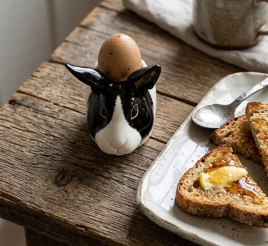 Dutch Rabbit Face Egg Cup Black/White