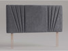 Riviera bed headboard in Grey velvet fabric with a smooth centre panel between fanned side channels and wooden fixing struts
