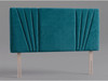 Riviera bed headboard in Teal Atlanta fabric with a smooth centre panel between fanned side channels and wooden fixing struts
