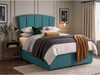 Harlow curved panel headboard in Teal Atlanta fabric shown with a matching divan bed set