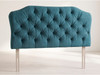 Astoria bed headboard in Teal Atlanta fabric with a shaped top, deep diamond tufting, matching fabric buttons and wooden fixing struts