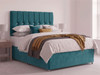 Palisade button-back headboard in Teal Atlanta fabric with diamante buttons, shown with a matching divan bed set