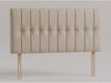 Palisade bed headboard in Beige fabric with vertical padded channels, a row of matching fabric buttons and wooden fixing struts