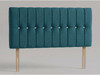 Palisade bed headboard in Teal Atlanta fabric with vertical padded channels, a row of diamante buttons and wooden fixing struts
