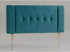 Starlight bed headboard in Teal Atlanta fabric with a row of five matching fabric buttons, slim side columns and wooden fixing struts