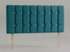 Monaco bed headboard in Teal Atlanta fabric with vertical fluted channels, two rows of diamante buttons and wooden fixing struts