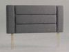 Strata bed headboard in Steel Grey Atlanta fabric with three horizontal padded panels, vertical side columns and wooden fixing struts
