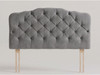Cascade bed headboard in Steel Grey Atlanta fabric with camelback curve and deep buttoned diamond tufting