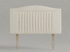 Belgrave arched bed headboard in White Ivory Atlanta fabric with curved padded top panel, fluted centre panel and wooden fixing struts