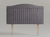 Belgrave arched bed headboard in Grey Tweed fabric with curved padded top panel, fluted centre panel and wooden fixing struts