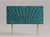 Artemis bed headboard in Teal Atlanta fabric with starburst design, full border and wooden fixing struts