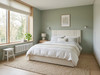 Luxurious cream velvet upholstered bed frame and matching padded headboard in a contemporary bedroom setting.